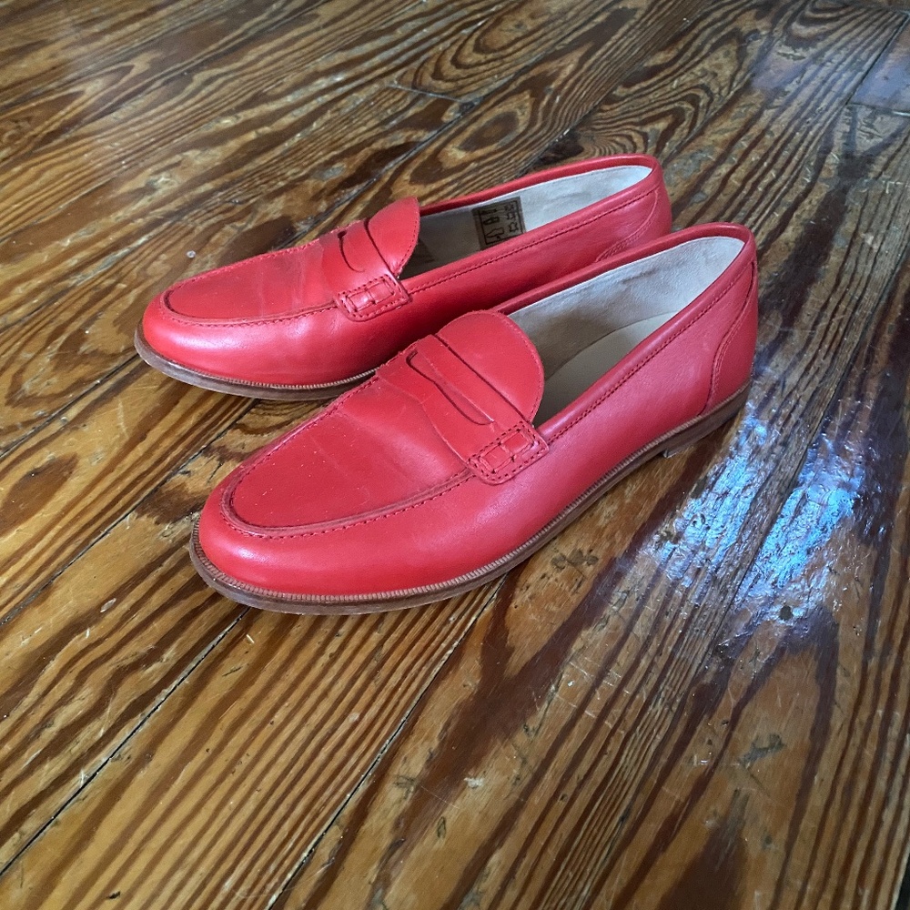 J. Crew Penny Loafers in Red Leather
